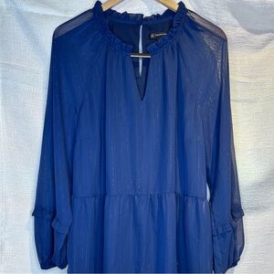 INC Metallic-Striped Chiffon Minidress Navy Blue